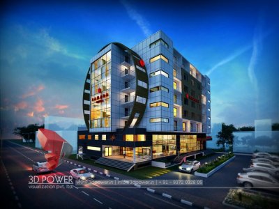 hotel exterior night view 3d rendering visualization